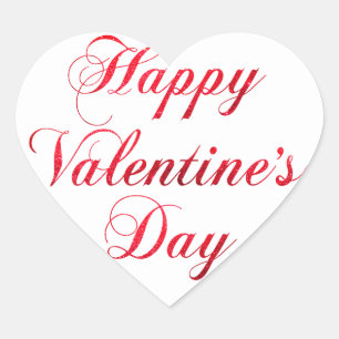 HAPPY VALENTINE's DAY Red White Glitter Heart Sticker