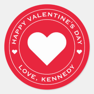 Happy Valentines Day Red White Heart Unique Chic Classic Round Sticker