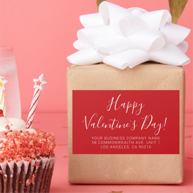 Happy Valentine's Day red white script address Sticker (Party)