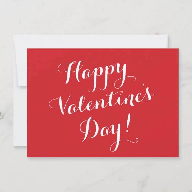 Happy Valentine's Day red white script calligraphy Card (Front)