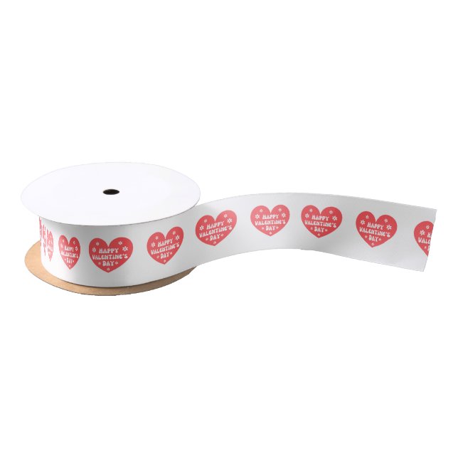 happy valentines day retro cure red hearts elegant satin ribbon (Spool)