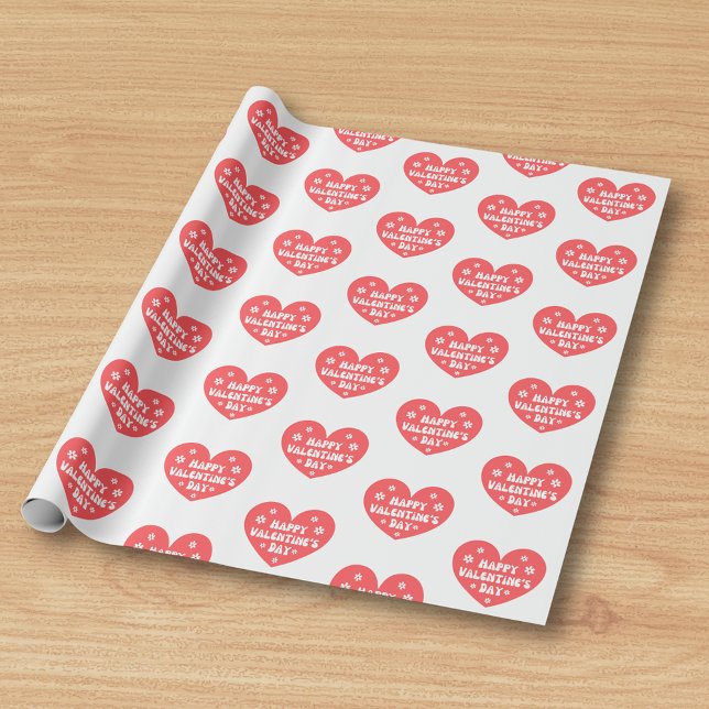 happy valentines day retro heart red white stylish wrapping paper (Creator Uploaded)