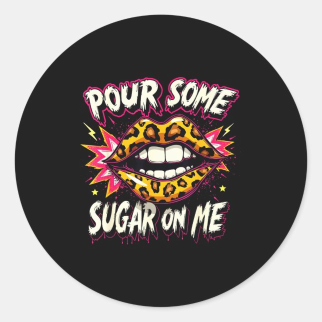 Happy Valentine's Day Retro Leopard Lips Ur Some S Classic Round Sticker (Front)