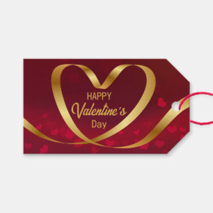 Happy Valentine's Day Ribbon Heart Gold Red Gift Tags