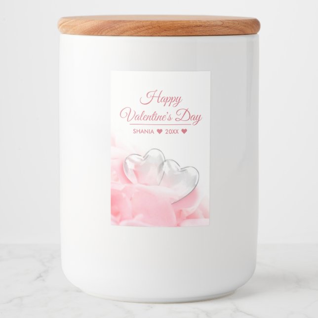 Happy Valentine's Day Romantic Glass Hearts Food Label (Front)