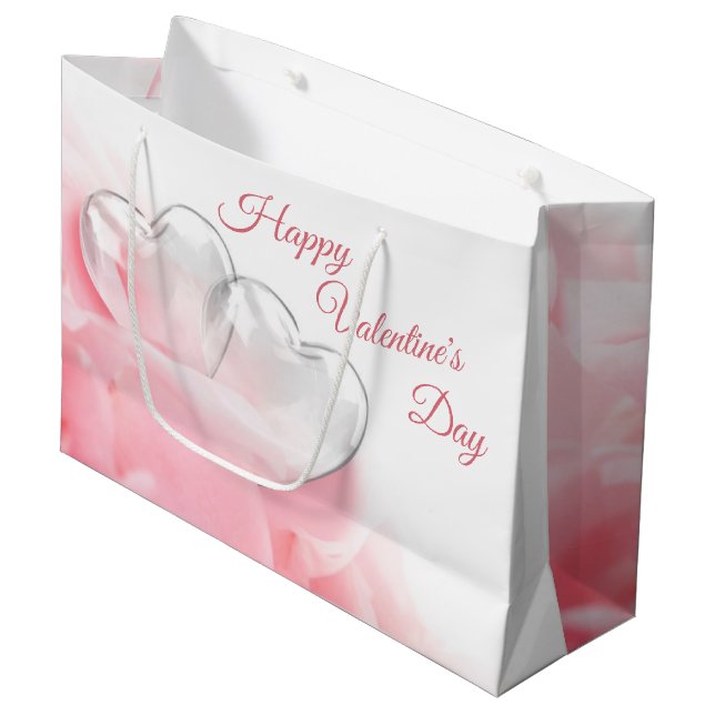 Happy Valentine's Day Romantic Glass Hearts Large Gift Bag (Front Angled)
