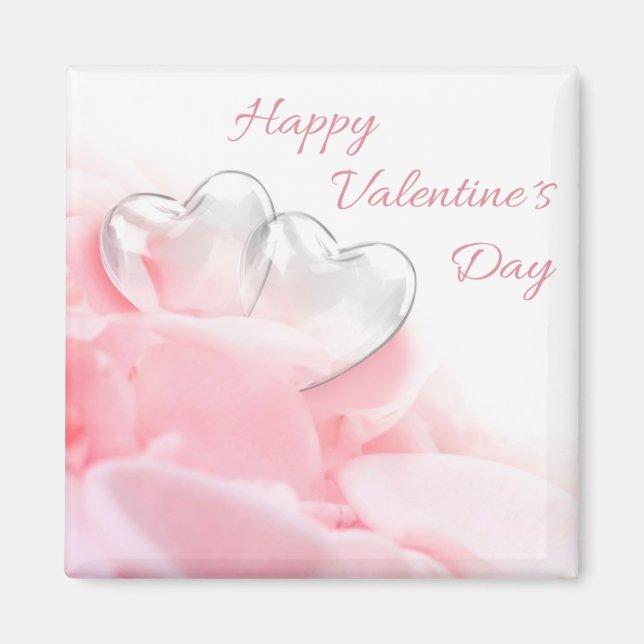 Happy Valentine's Day Romantic Glass Hearts Magnet (Front)