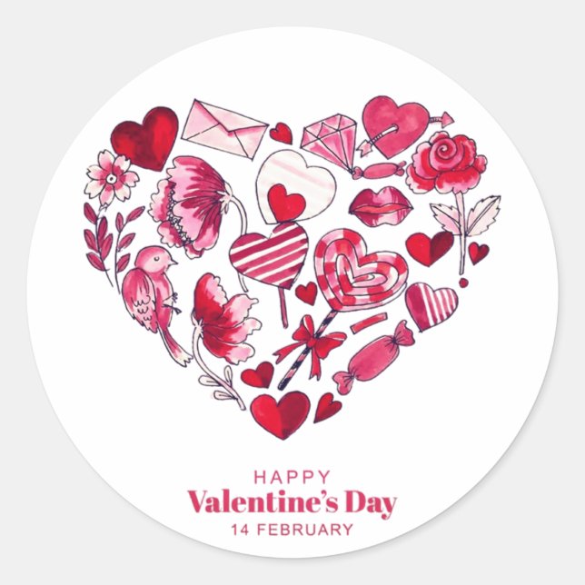 "Happy Valentine's Day - Romantic love" Classic Round Sticker (Front)