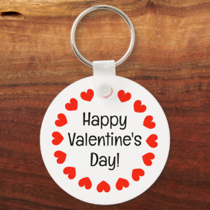 Happy Valentine's Day round red hearts custom Keychain