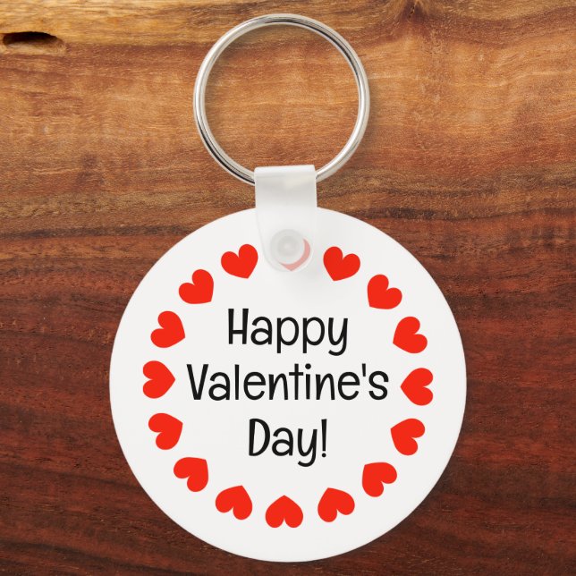Happy Valentine's Day round red hearts custom Keychain (Front)