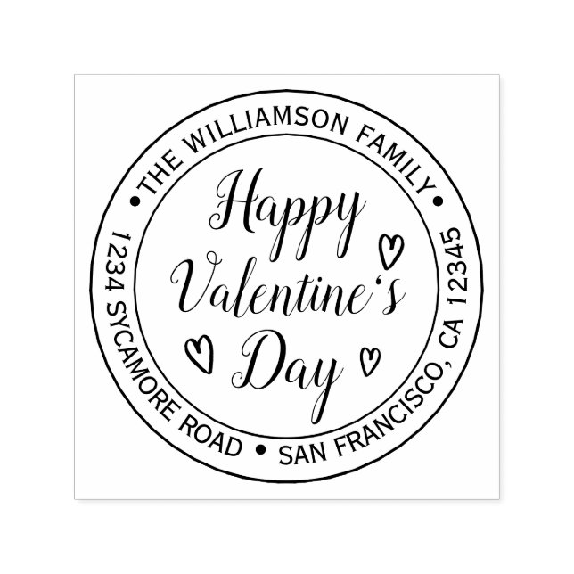 Happy Valentine's Day Round Return Address Self-inking Stamp (Design)