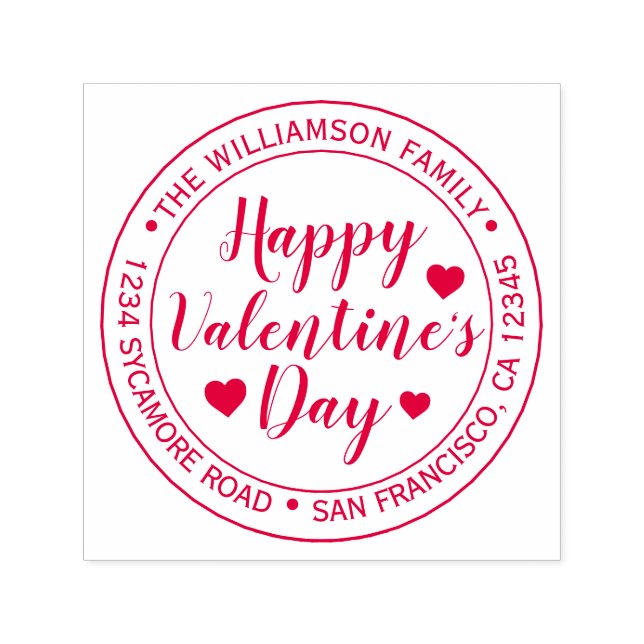 Happy Valentine's Day Round Return Address Self-inking Stamp (Design)