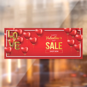 Happy Valentine's Day Sale Red Hearts Gold Text Window Cling