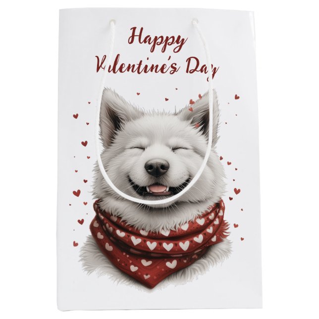Happy Valentines Day Samoyed Dog Medium Gift Bag (Front)