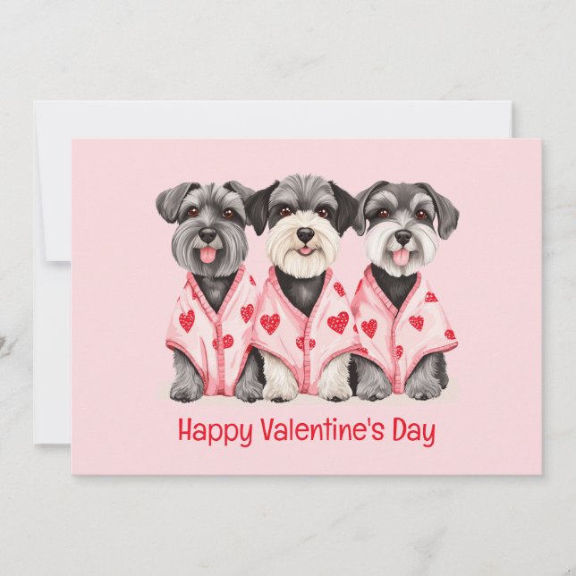 Happy Valentines Day Schnauzer Dogs Holiday Card (Front)