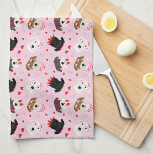 Happy Valentines Day Schnauzer Dogs Kitchen Towel