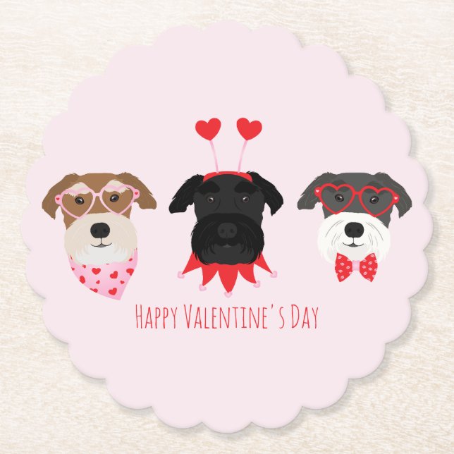 Happy Valentines Day Schnauzer Dogs Paper Coaster (Front)