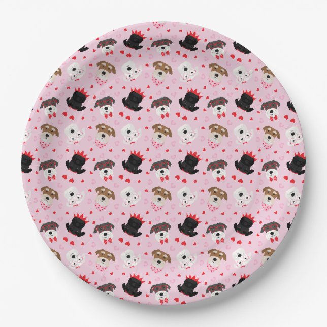 Happy Valentines Day Schnauzer Dogs Paper Plate (Front)