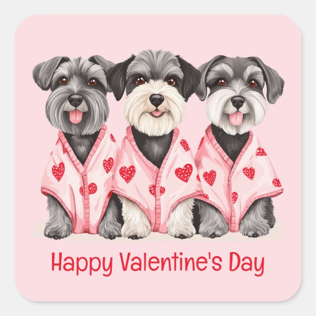 Happy Valentines Day Schnauzer Dogs Square Sticker (Front)