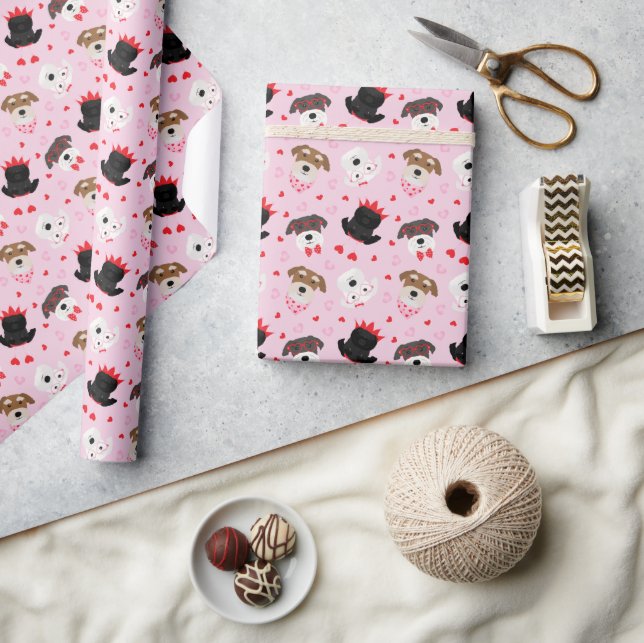 Happy Valentines Day Schnauzer Dogs Wrapping Paper (Crafts)