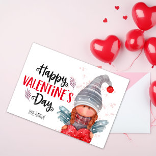 Happy Valentines Day Script Pun Gnome With Heart  Holiday Card