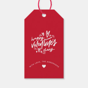 Happy Valentine's Day script Red and White Gift Tags