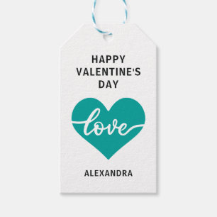 Happy Valentine's day sea green simple heart love Gift Tags