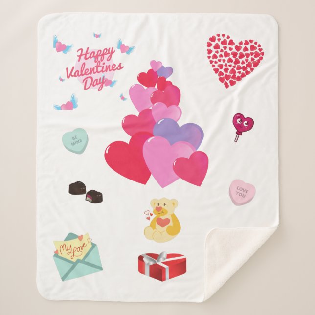 Happy Valentine's Day Sherpa Fleece Blanket. Sherpa Blanket (Front)