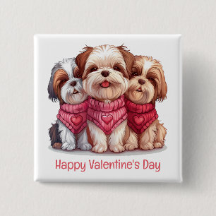 Happy Valentines Day Shih Tzu Dogs 2 Inch Square Button