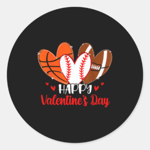 Happy Valentines Day Shirt Boys Basketball Basebal Classic Round Sticker