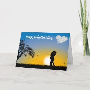 Happy Valentine's Day Silhouette couple  Holiday Card