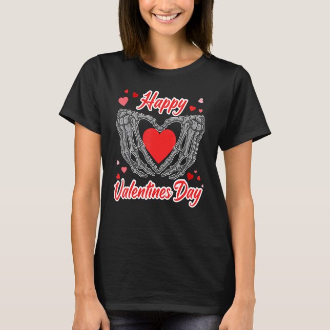 Happy Valentines Day Skull Hands Heart Pink Goth A T-Shirt (Front)