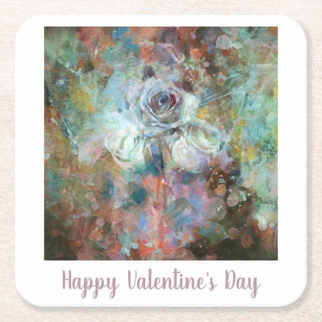 Happy Valentine's Day.  Square Paper Coaster (Front)