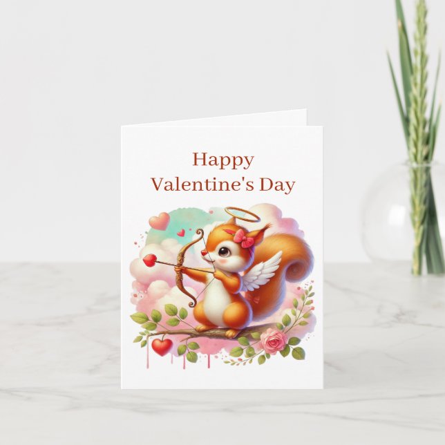 Happy Valentine's Day squirrel add message Holiday Card (Front)