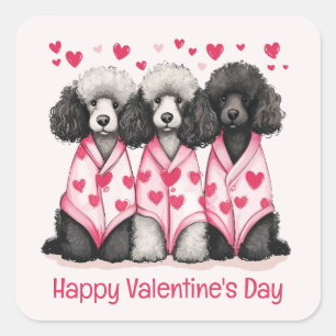 Happy Valentines Day Standard Poodle Dogs Square Sticker
