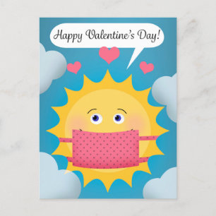 Happy Valentine's Day Sunshine in Covid Face Mask Holiday Postcard