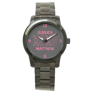 Happy Valentines Day Sweet Pink Couple Name Watch