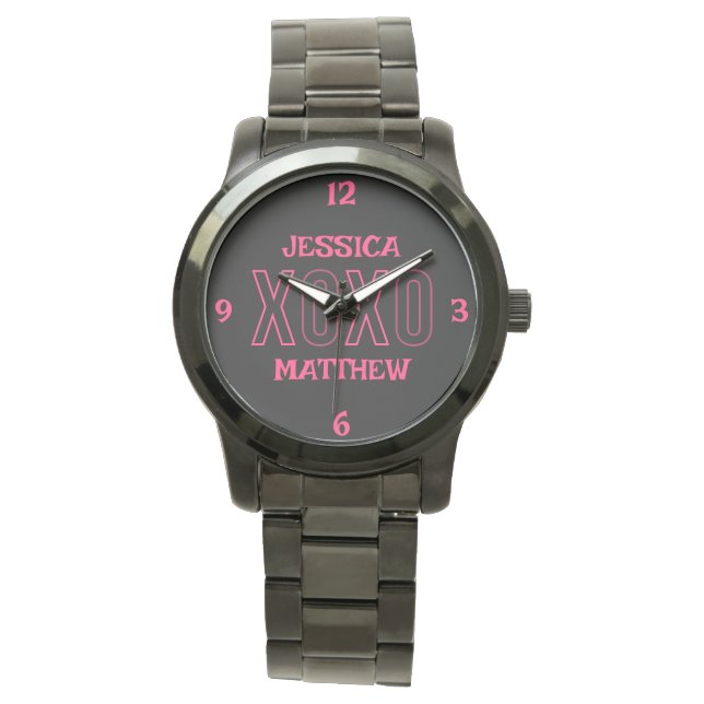 Happy Valentines Day Sweet Pink Couple Name Watch (Front)