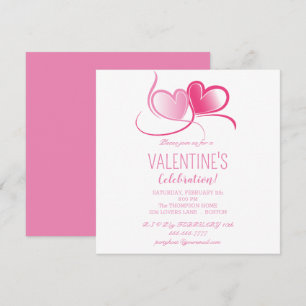 Happy Valentine's Day, sweet pink hearts,  Invitat Invitation