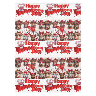 Happy Valentine's Day Tablecloth Cows Red Hearts 