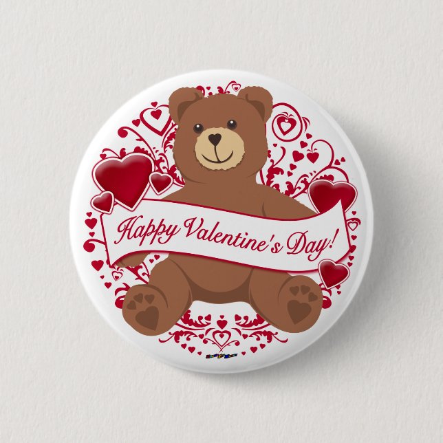 Happy Valentine's Day! Teddy Bear 2 Inch Round Button (Front)