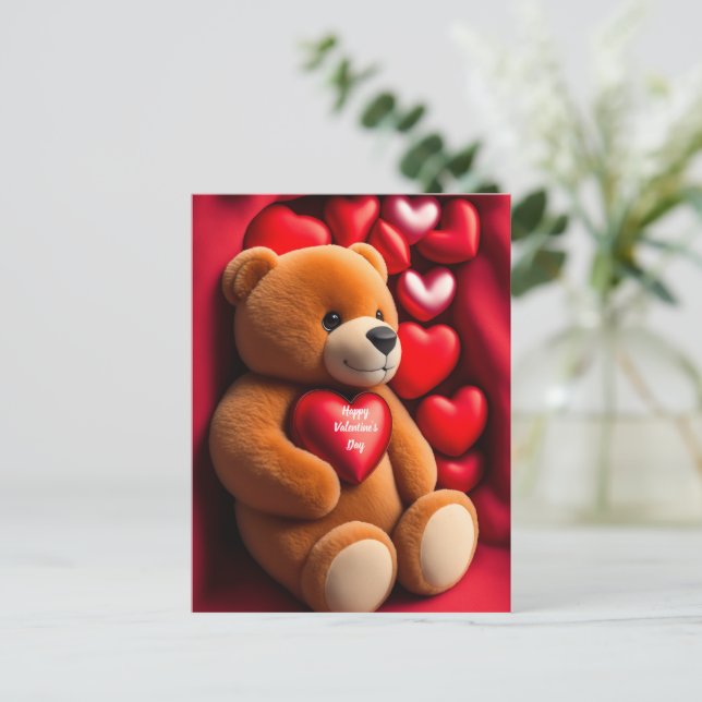 Happy Valentine's Day Teddy Bear Holiday Postcard (Standing Front)