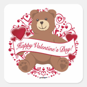 Happy Valentine's Day! Teddy Bear Square Sticker