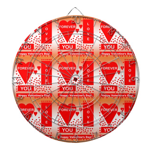 Happy Valentine's Day Text Forever Love Hearts Red Dartboard (Front)
