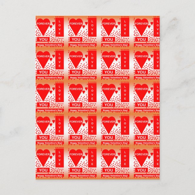 Happy Valentine's Day Text Forever Love Hearts Red Holiday Postcard (Front)