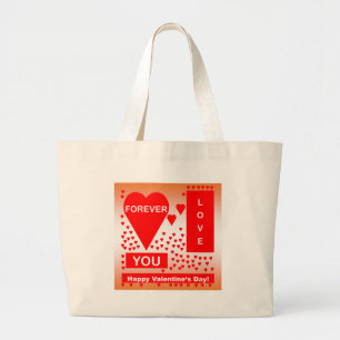 Happy Valentine's Day Text Forever Love Hearts Red Large Tote Bag