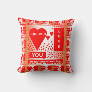 Happy Valentine's Day Text Forever Love Hearts Red Throw Pillow