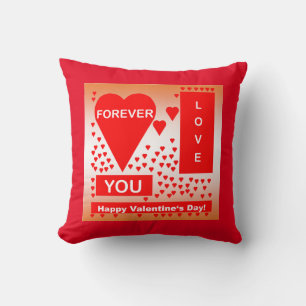 Happy Valentine's Day Text Forever Love Hearts Red Throw Pillow