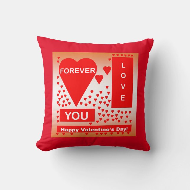 Happy Valentine's Day Text Forever Love Hearts Red Throw Pillow (Front)