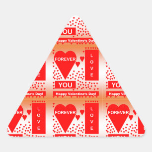 Happy Valentine's Day Text Forever Love Hearts Red Triangle Sticker